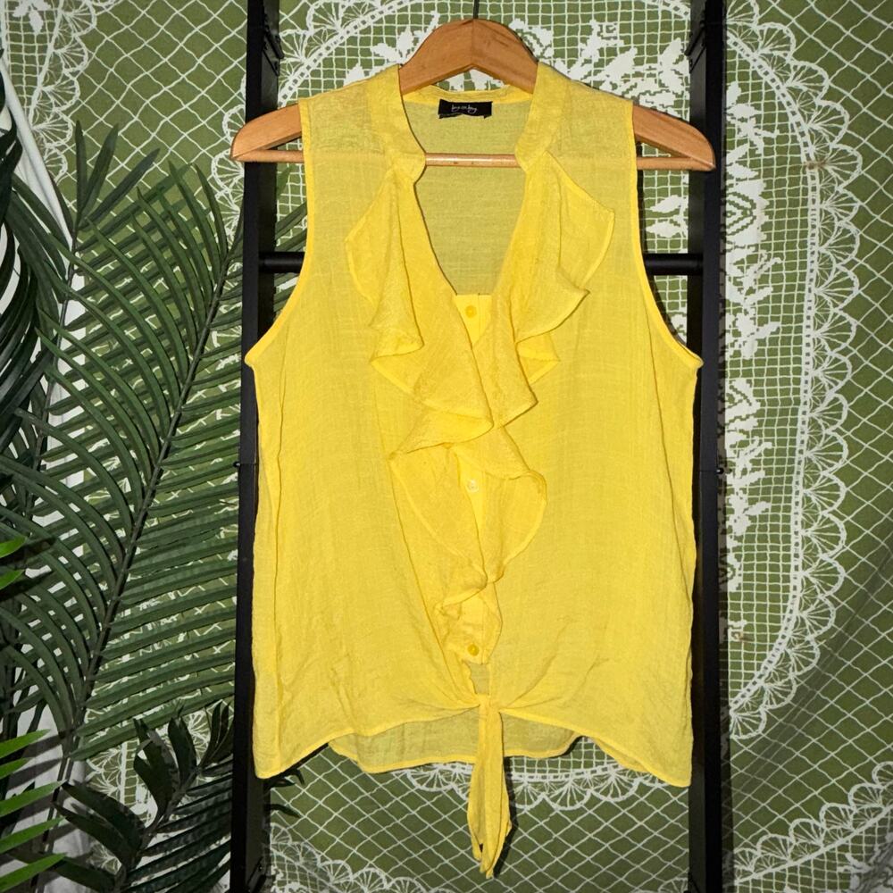 By & By Yellow Ruffle Sleeveless Tie-Front